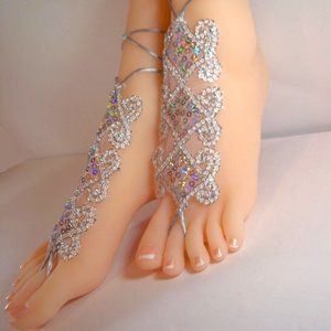 Silver Sequin Barefoot Sandals, Beach Wedding Sandals, Beach Bridesmaid Sandals